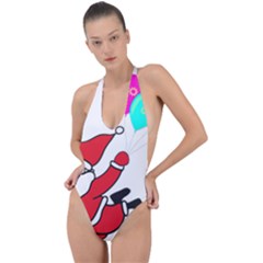 Nicholas Santa Claus Balloons Stars Backless Halter One Piece Swimsuit by Ndabl3x