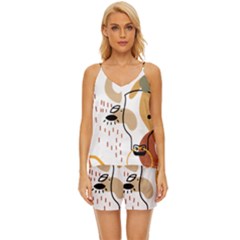 Abstract Bull Art Design V-neck Satin Pajamas Set by Ndabl3x