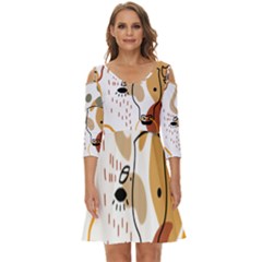 Abstract Bull Art Design Shoulder Cut Out Zip Up Dress by Ndabl3x