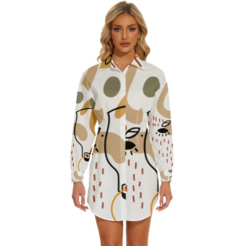 Abstract Bull Art Design Womens Long Sleeve Shirt Dress by Ndabl3x