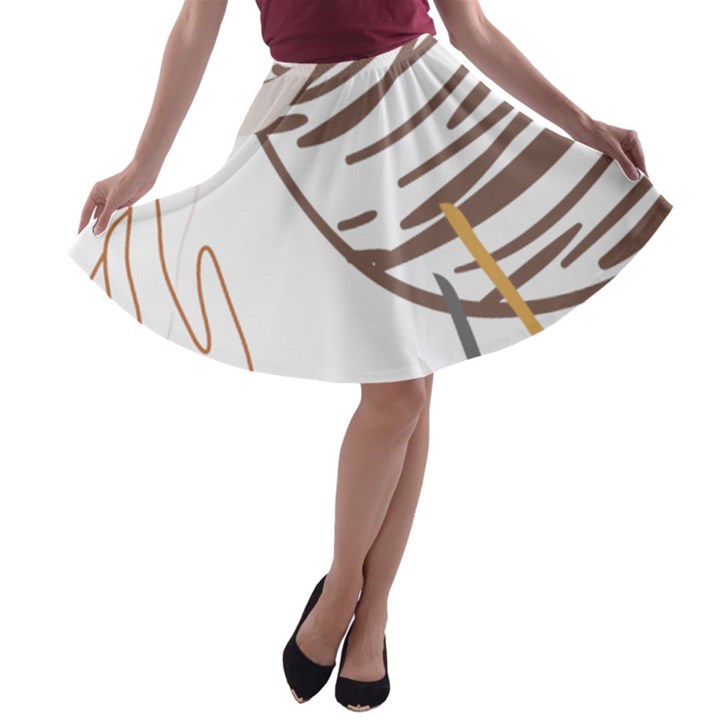 Abstract Hand Vine Lines Drawing A-line Skater Skirt