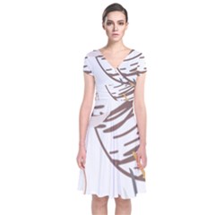 Abstract Hand Vine Lines Drawing Short Sleeve Front Wrap Dress