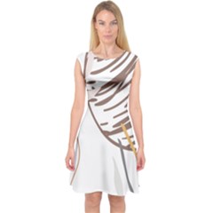 Abstract Hand Vine Lines Drawing Capsleeve Midi Dress