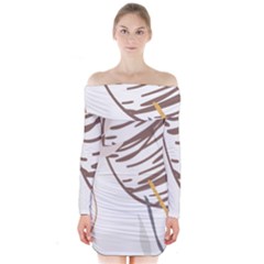 Abstract Hand Vine Lines Drawing Long Sleeve Off Shoulder Dress