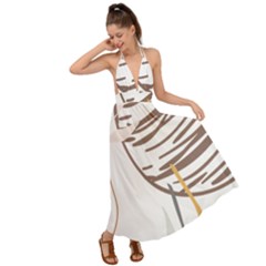 Abstract Hand Vine Lines Drawing Backless Maxi Beach Dress