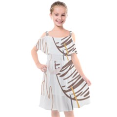 Abstract Hand Vine Lines Drawing Kids  Cut Out Shoulders Chiffon Dress