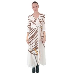 Abstract Hand Vine Lines Drawing Button Up Maxi Dress