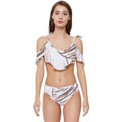 Abstract Hand Vine Lines Drawing Ruffle Edge Tie Up Bikini Set	