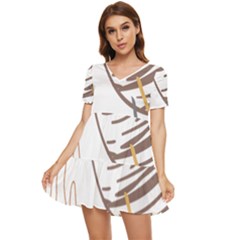 Abstract Hand Vine Lines Drawing Tiered Short Sleeve Babydoll Dress