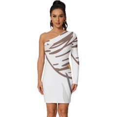 Abstract Hand Vine Lines Drawing Long Sleeve One Shoulder Mini Dress