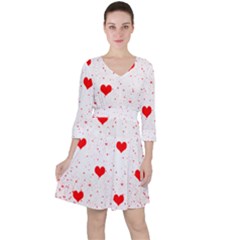 Hearts Romantic Love Valentines Quarter Sleeve Ruffle Waist Dress by Ndabl3x