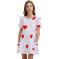 Hearts Romantic Love Valentines Kids  Frilly Sleeves Pocket Dress by Ndabl3x