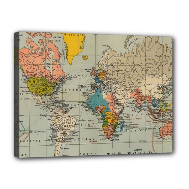 Vintage World Map Canvas 16  x 12  (Stretched)