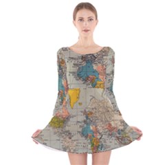 Vintage World Map Long Sleeve Velvet Skater Dress by Ndabl3x