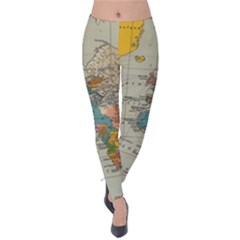 Vintage World Map Velvet Leggings by Ndabl3x