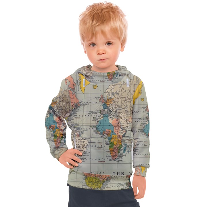 Vintage World Map Kids  Hooded Pullover