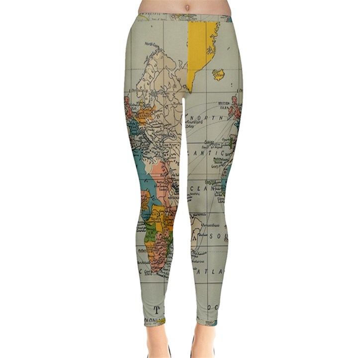 Vintage World Map Inside Out Leggings