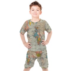 Vintage World Map Kids  T-shirt And Shorts Set by Ndabl3x