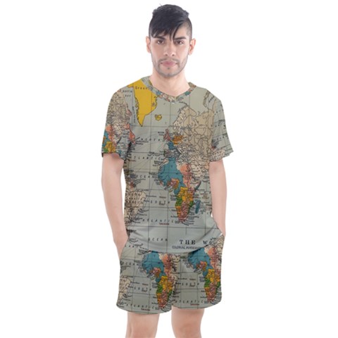 Vintage World Map Men s Mesh T-shirt And Shorts Set by Ndabl3x