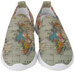 Vintage World Map Kids  Slip On Sneakers by Ndabl3x