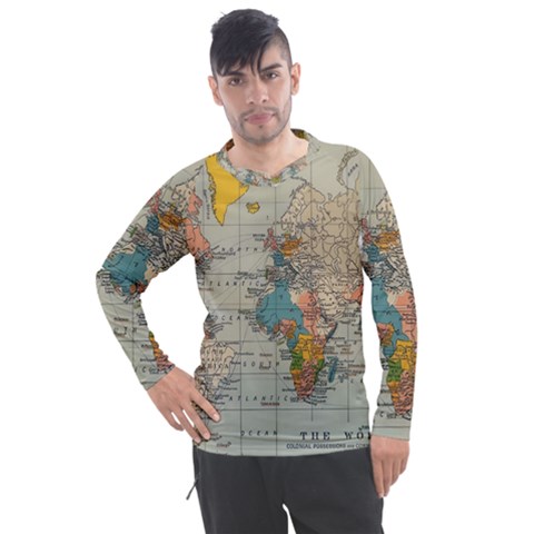 Vintage World Map Men s Pique Long Sleeve T-shirt by Ndabl3x