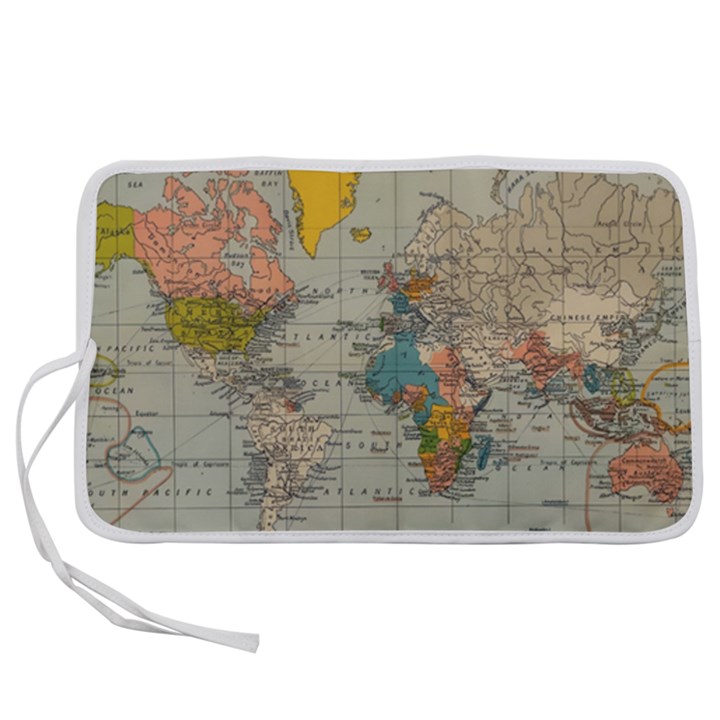 Vintage World Map Pen Storage Case (L)