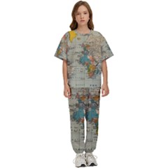 Vintage World Map Kids  T-shirt And Pants Sports Set