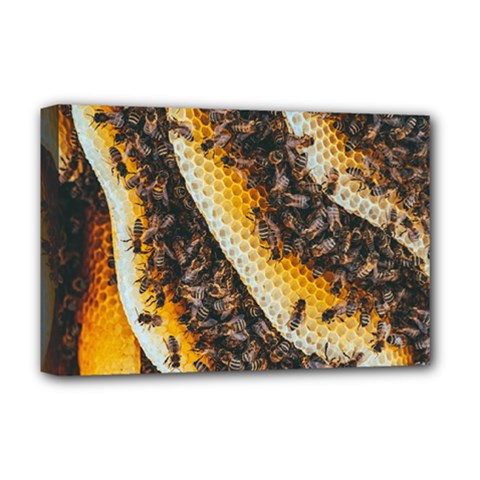 Yellow And Black Bees On Brown And Black Deluxe Canvas 18  X 12  (stretched) by Ndabl3x