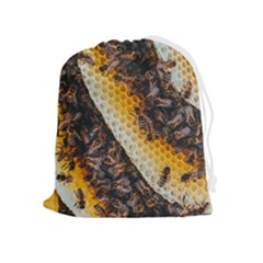 Yellow And Black Bees On Brown And Black Drawstring Pouch (xl) by Ndabl3x