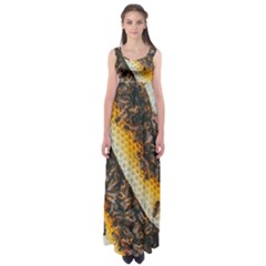 Yellow And Black Bees On Brown And Black Empire Waist Maxi Dress by Ndabl3x