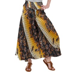 Yellow And Black Bees On Brown And Black Women s Satin Palazzo Pants by Ndabl3x