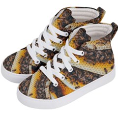 Yellow And Black Bees On Brown And Black Kids  Hi-top Skate Sneakers by Ndabl3x