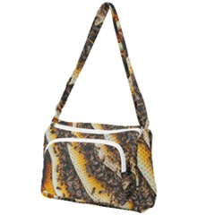 Yellow And Black Bees On Brown And Black Front Pocket Crossbody Bag by Ndabl3x