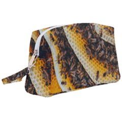 Yellow And Black Bees On Brown And Black Wristlet Pouch Bag (large) by Ndabl3x