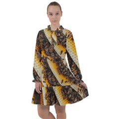 Yellow And Black Bees On Brown And Black All Frills Chiffon Dress by Ndabl3x