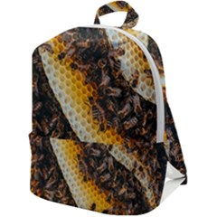 Yellow And Black Bees On Brown And Black Zip Up Backpack by Ndabl3x