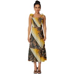 Yellow And Black Bees On Brown And Black Tie-strap Tiered Midi Chiffon Dress by Ndabl3x