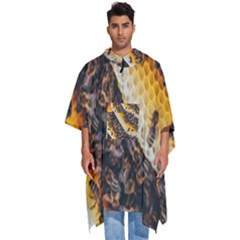 Yellow And Black Bees On Brown And Black Men s Hooded Rain Ponchos by Ndabl3x