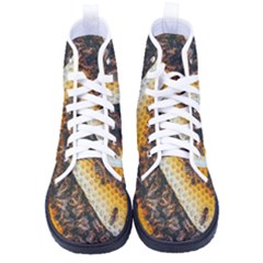 Yellow And Black Bees On Brown And Black Men s High-top Canvas Sneakers by Ndabl3x