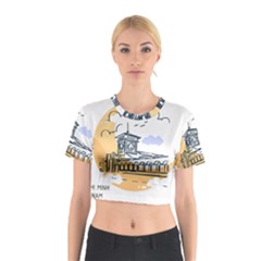 Poster Map Flag Lotus Boat Cotton Crop Top by Grandong