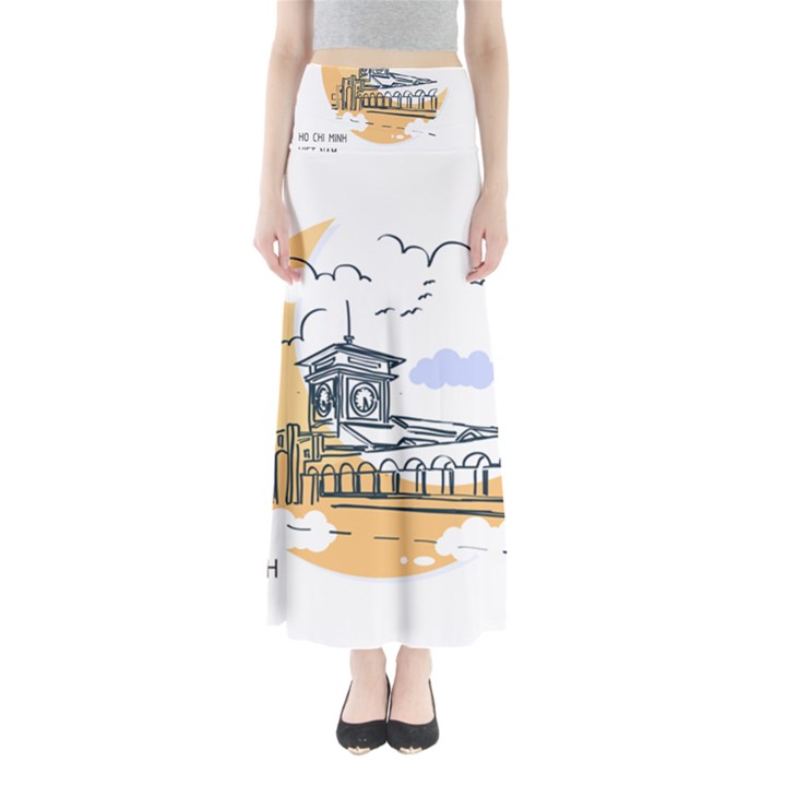 Poster Map Flag Lotus Boat Full Length Maxi Skirt