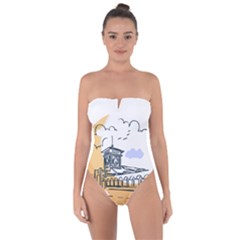 Poster Map Flag Lotus Boat Tie Back One Piece Swimsuit by Grandong