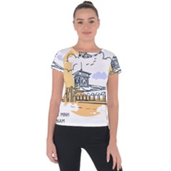 Poster Map Flag Lotus Boat Short Sleeve Sports Top  by Grandong