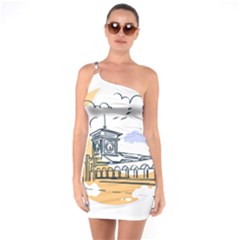 Poster Map Flag Lotus Boat One Shoulder Ring Trim Bodycon Dress by Grandong