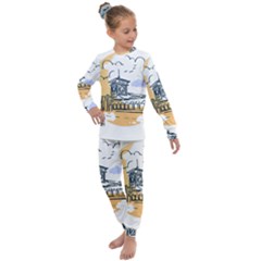 Poster Map Flag Lotus Boat Kids  Long Sleeve Set  by Grandong