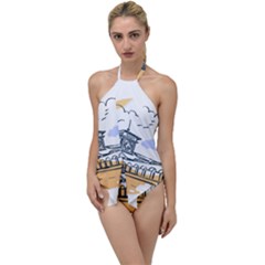 Poster Map Flag Lotus Boat Go With The Flow One Piece Swimsuit by Grandong