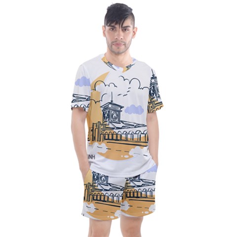 Poster Map Flag Lotus Boat Men s Mesh T-shirt And Shorts Set by Grandong