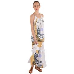 Poster Map Flag Lotus Boat Cami Maxi Ruffle Chiffon Dress by Grandong