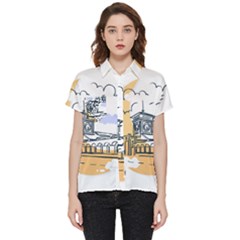 Poster Map Flag Lotus Boat Short Sleeve Pocket Shirt by Grandong