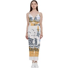 Poster Map Flag Lotus Boat V-neck Camisole Jumpsuit by Grandong